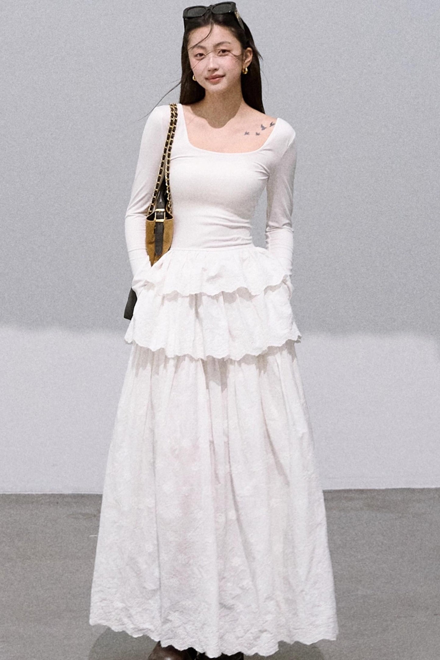 Panelled U-Neck Knitted Dress