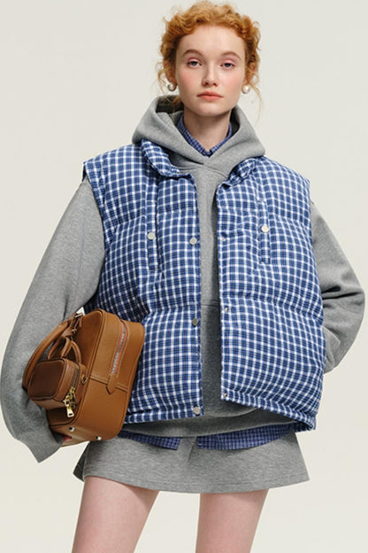 Korean Blue & White Checkered Down Vest