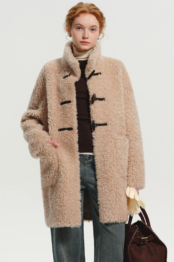 디자이너 플러스 혼 버튼 양모 코트 