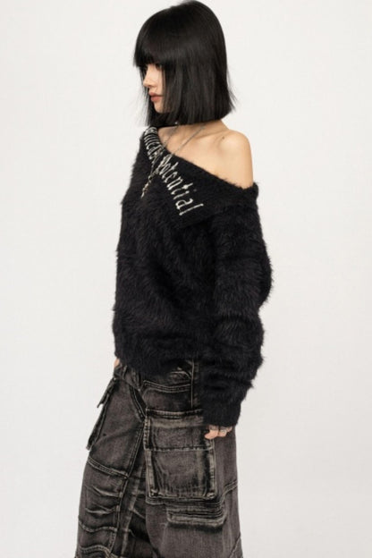 Retro Off-Shoulder Knit Top