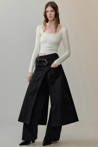 Patchwork Square Collar Knit Top