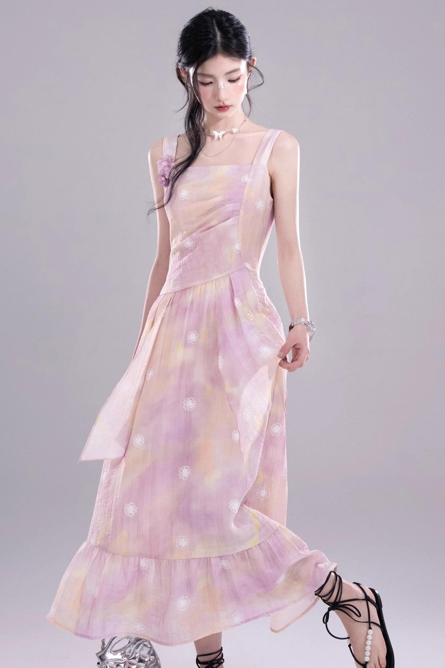 Purple Floral Sleeveless Dress