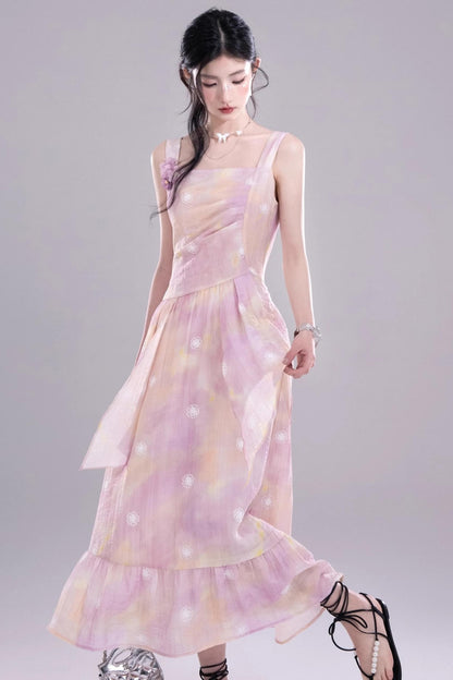 Purple Floral Sleeveless Dress