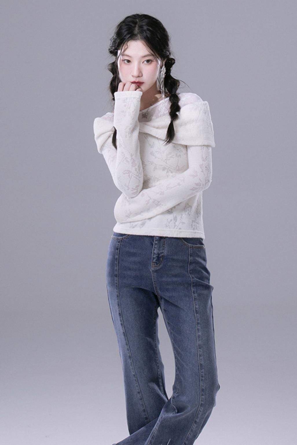 White Velvet Twisted Knit Top