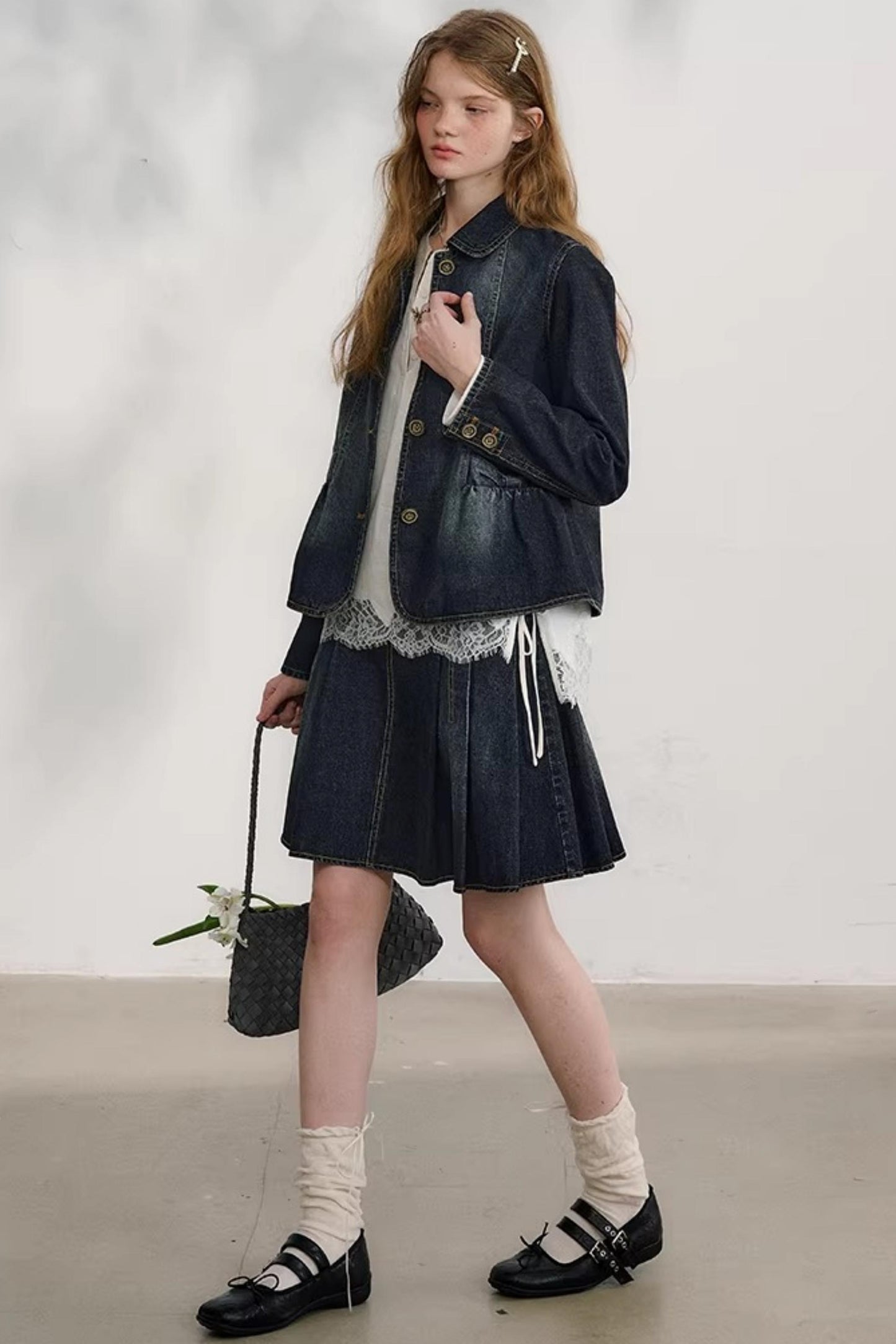 College-Style Denim Jacket Set