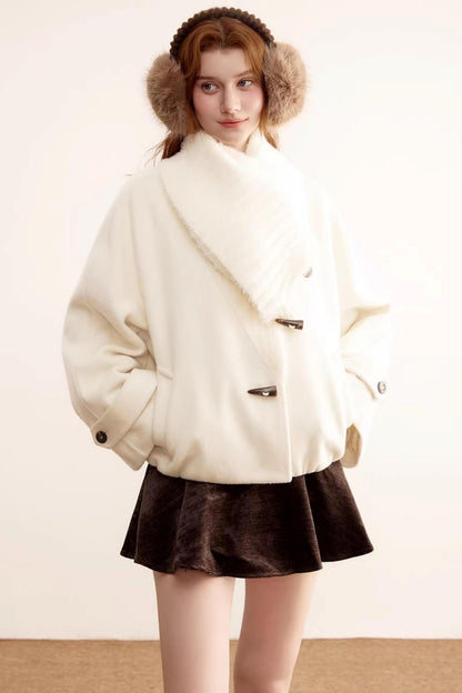Woolen Short Shawl Collar Coat