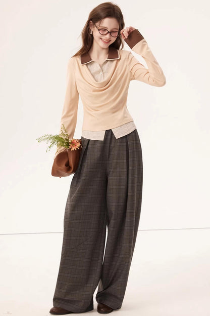 Retro Plaid Curved Pants
