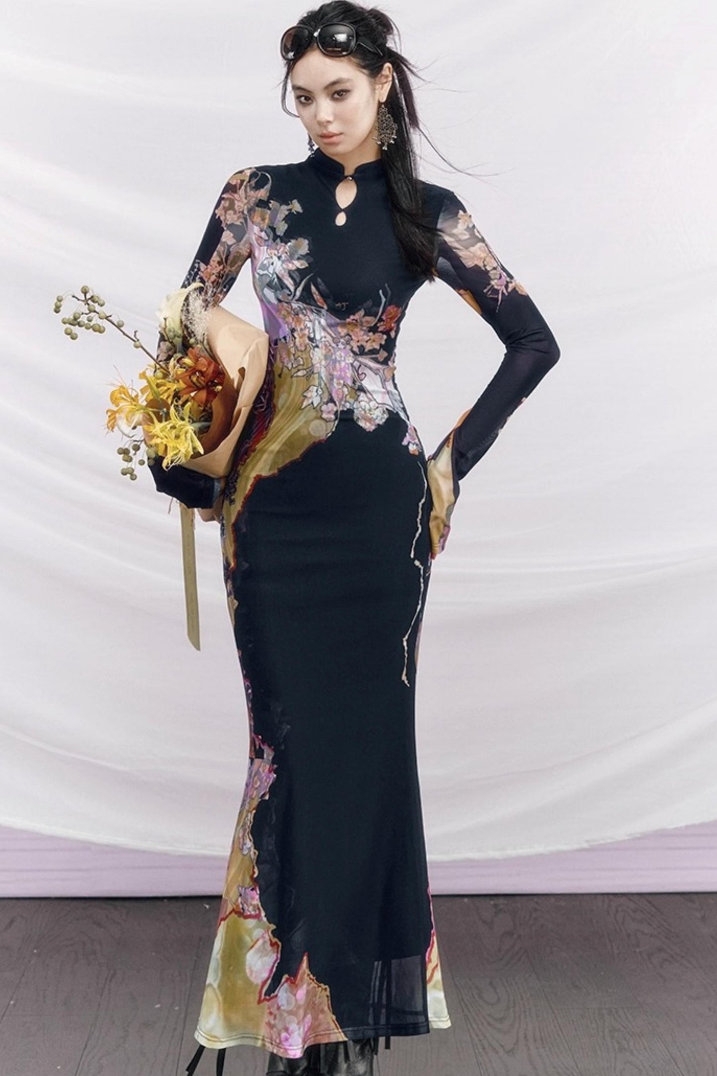 Contrast Color Cheongsam Dress