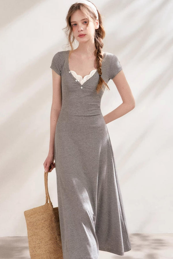 Slim Lace V-Neck A-Line Dress