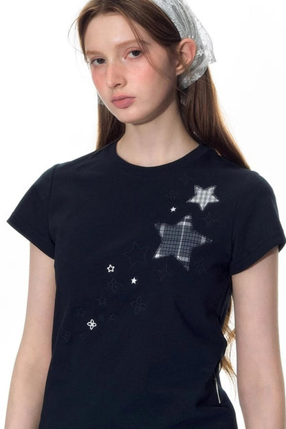 Star Patch Embroidered Short Sleeve Top