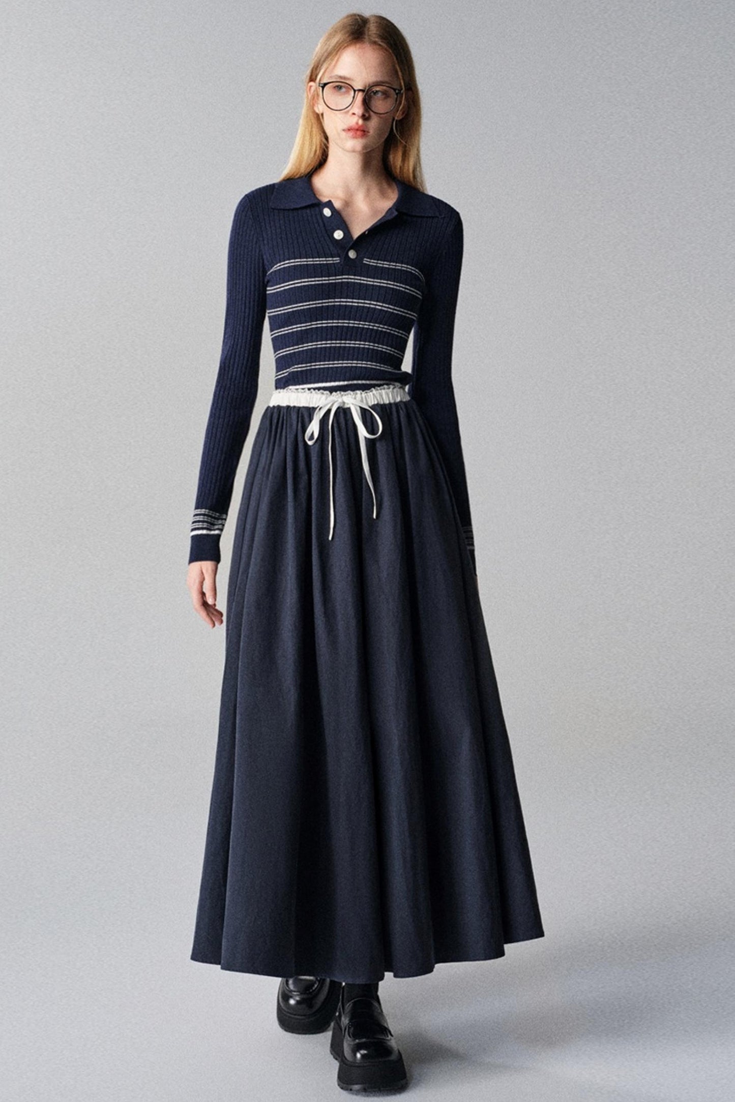 Morning Dew French Striped Long-Sleeved Top