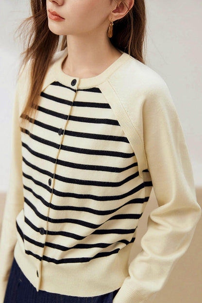 Raglan Sleeve Striped Knit Sweater