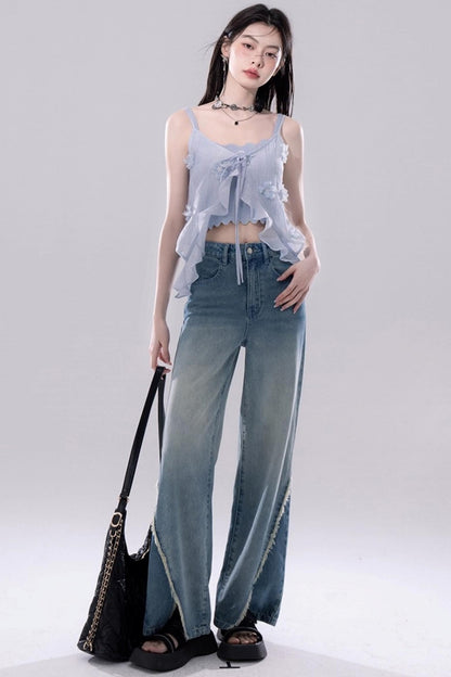 Romantic Blue Flower Cardigan Skirt Set