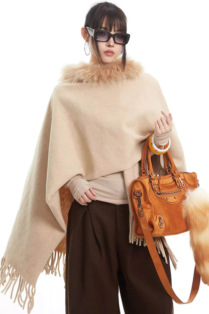 Khaki Fur Collar Knit Vest