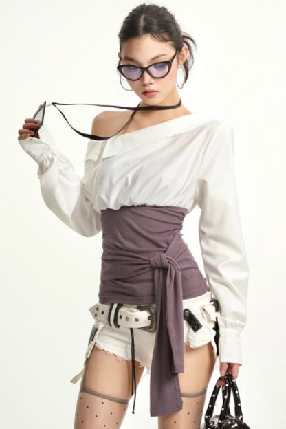 Mature White Off-Shoulder Shirt