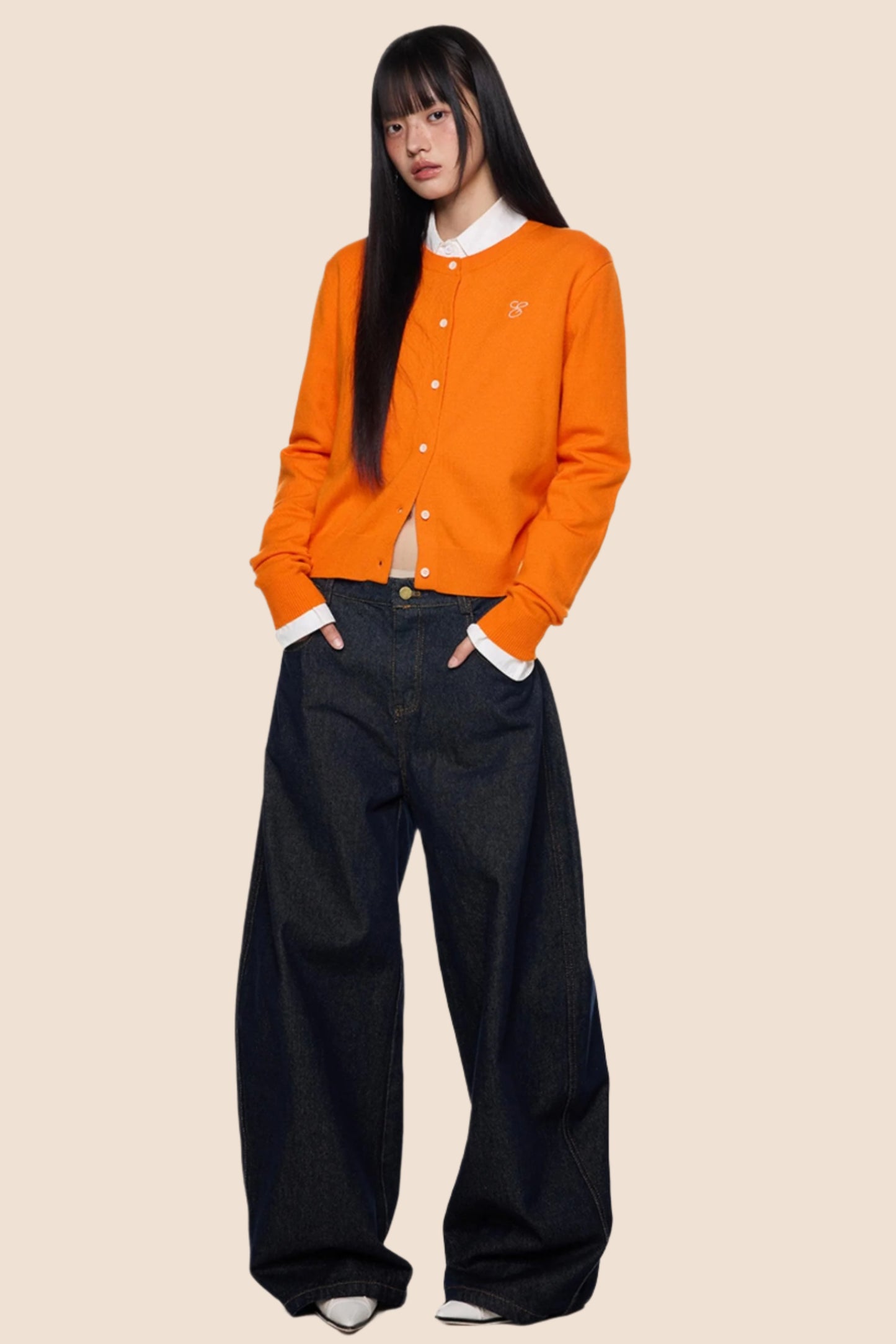 Embroidered Cropped Knit Sweater Cardigan