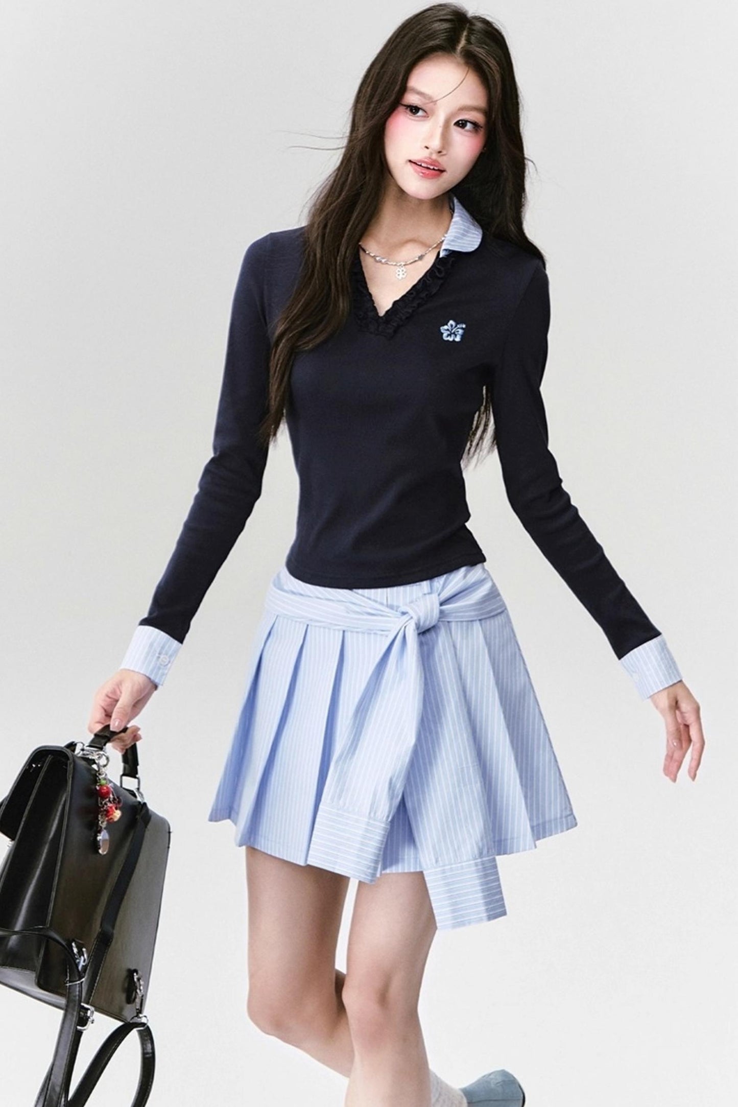 Fragile Love Letter Pleated Skirt Set-Up