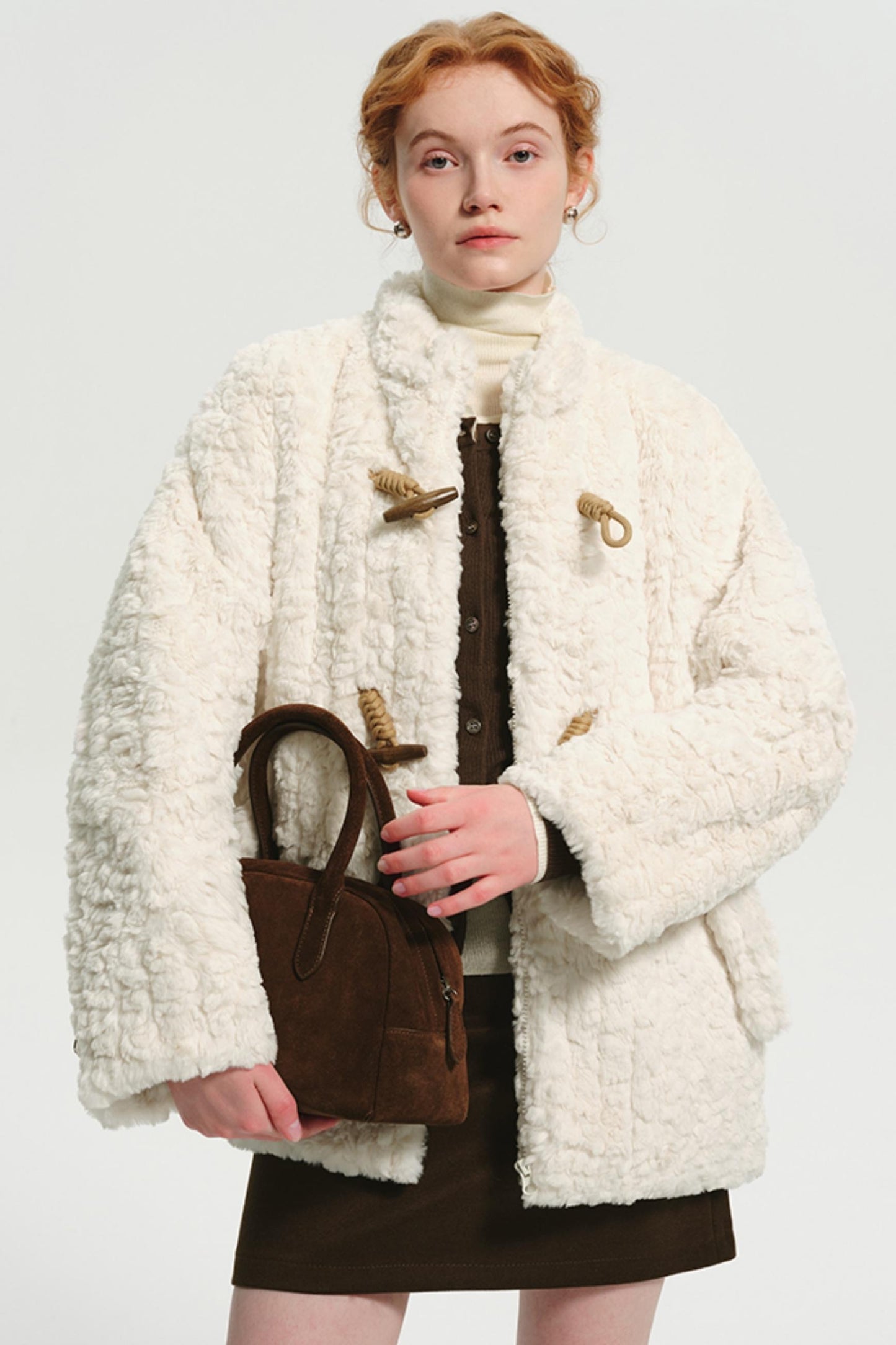 College Style Imitation Rabbit Fur Coat