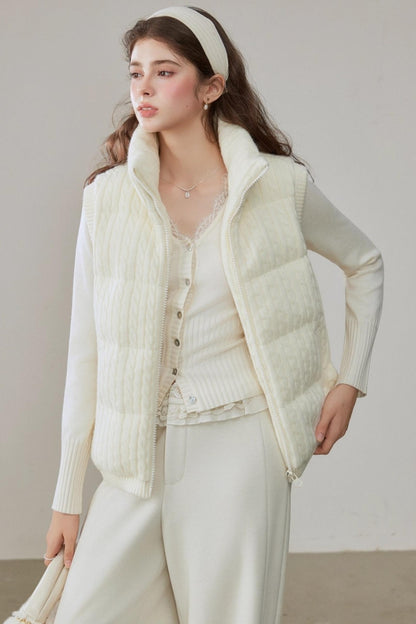Warm White Stand Collar Vest Jacket