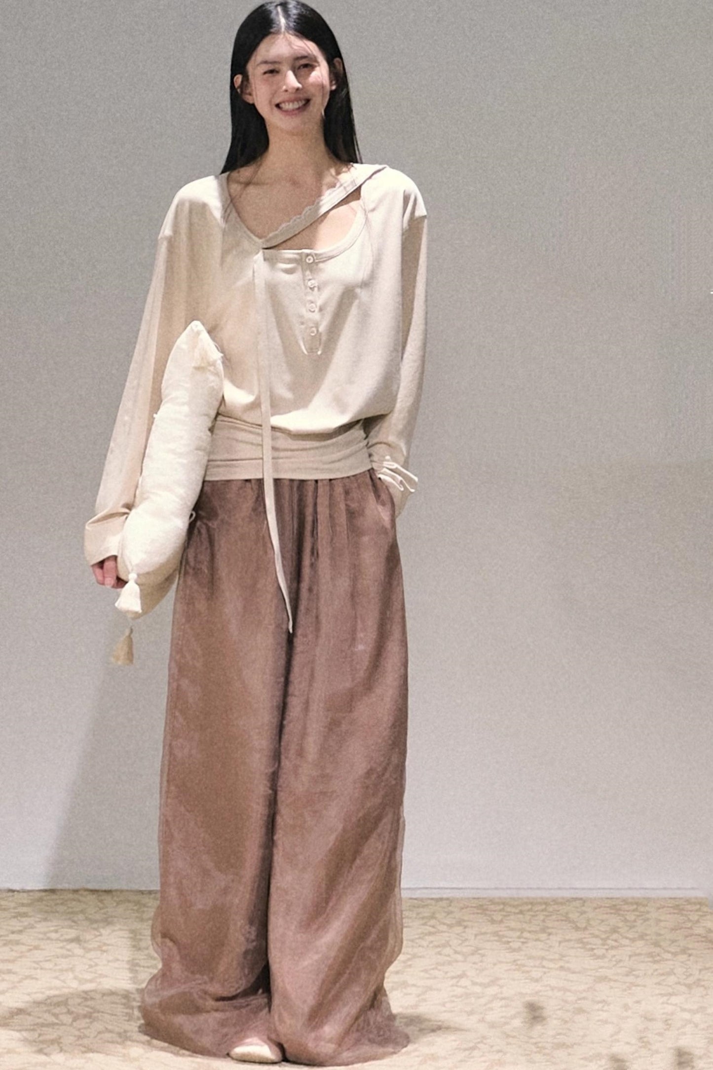 Twilight & Autumn Long-Sleeved Cinched Waist Knit Top