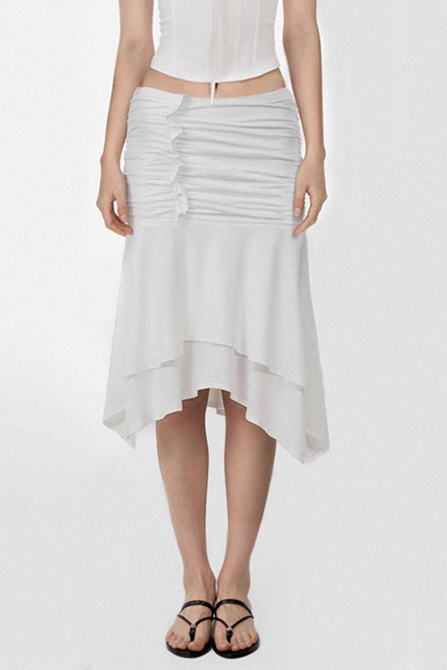 White Pleated Asymmetrical Skirt
