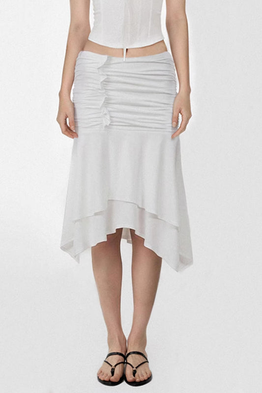 White Pleated Asymmetrical Skirt