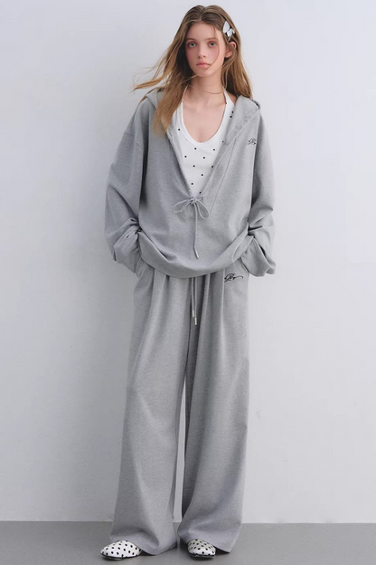 Polka Dot Hooded Vest Sweatshirt Set-Up