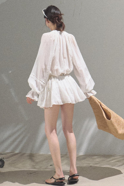 Relaxed Bubble Sleeve Skirt Set-Up