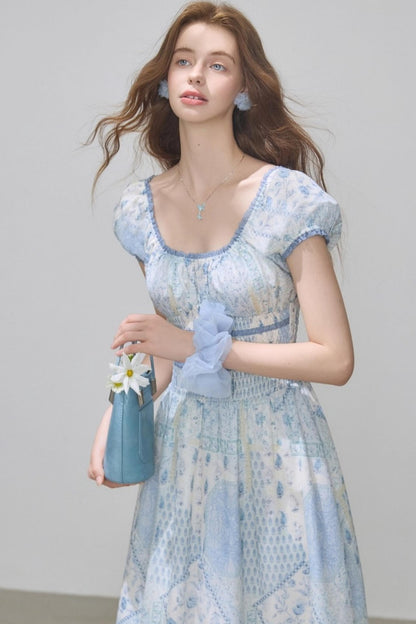 Puff Sleeves Waist Slim Long Dress