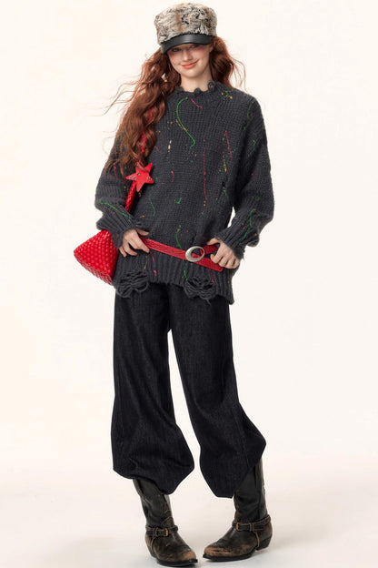 Irregular Color-Block Knit Sweater