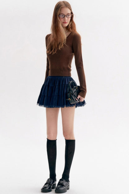 Ballet Lace Puffy A-Line Short Skirt