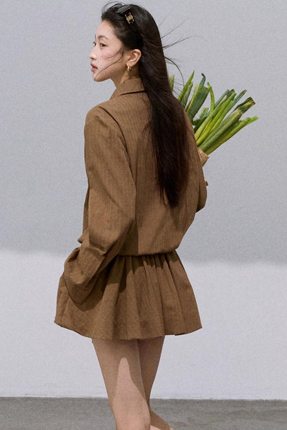 Shirt Style Long-Sleeved Puffy Dress