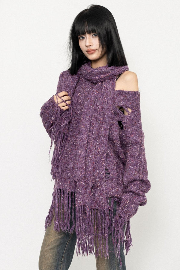 레트로 V넥 니트 스웨터 세트 