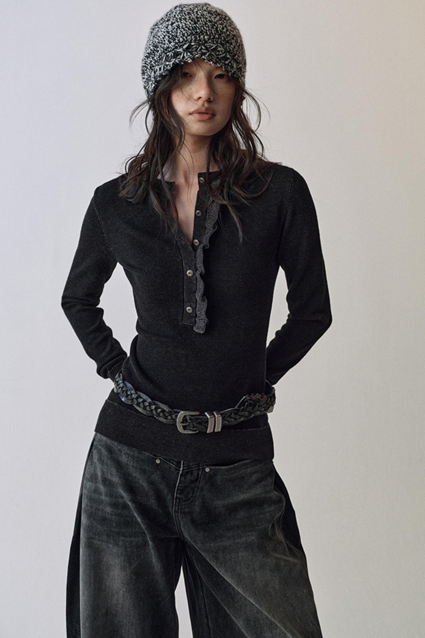 Flutter Crew Neck Knit Top