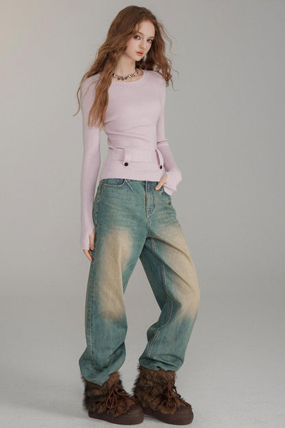 Retro Slim Straight Denim Pants