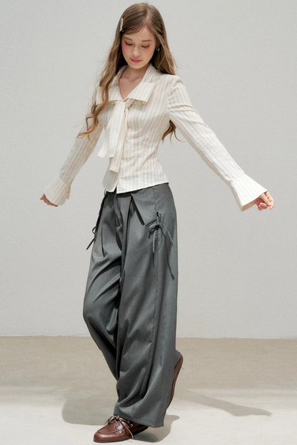 Three-Dimensional Bow Striped Blouse