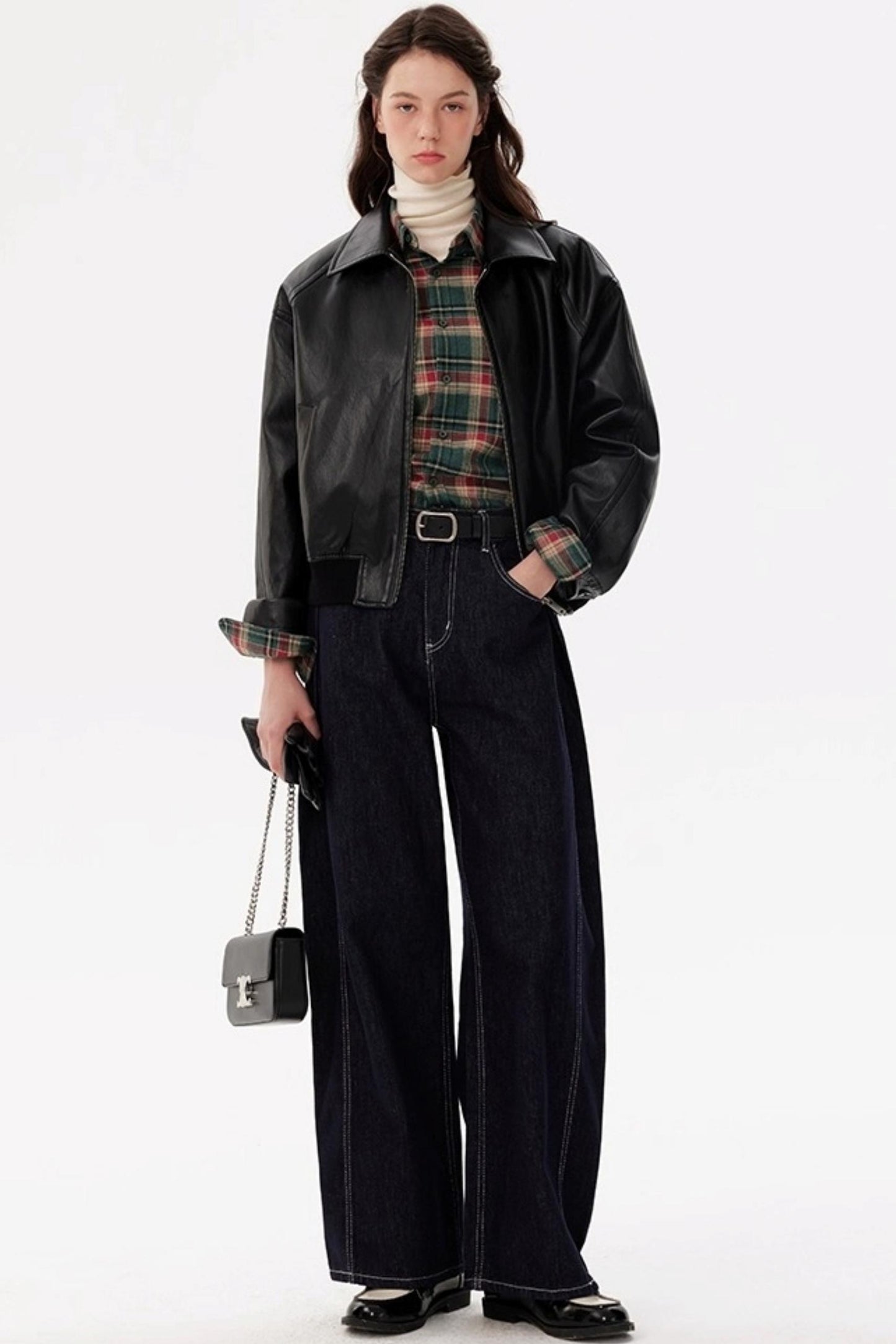 Black Lapel Short Leather Jacket