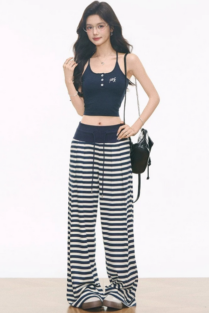Knitted Camisole and Striped Pants