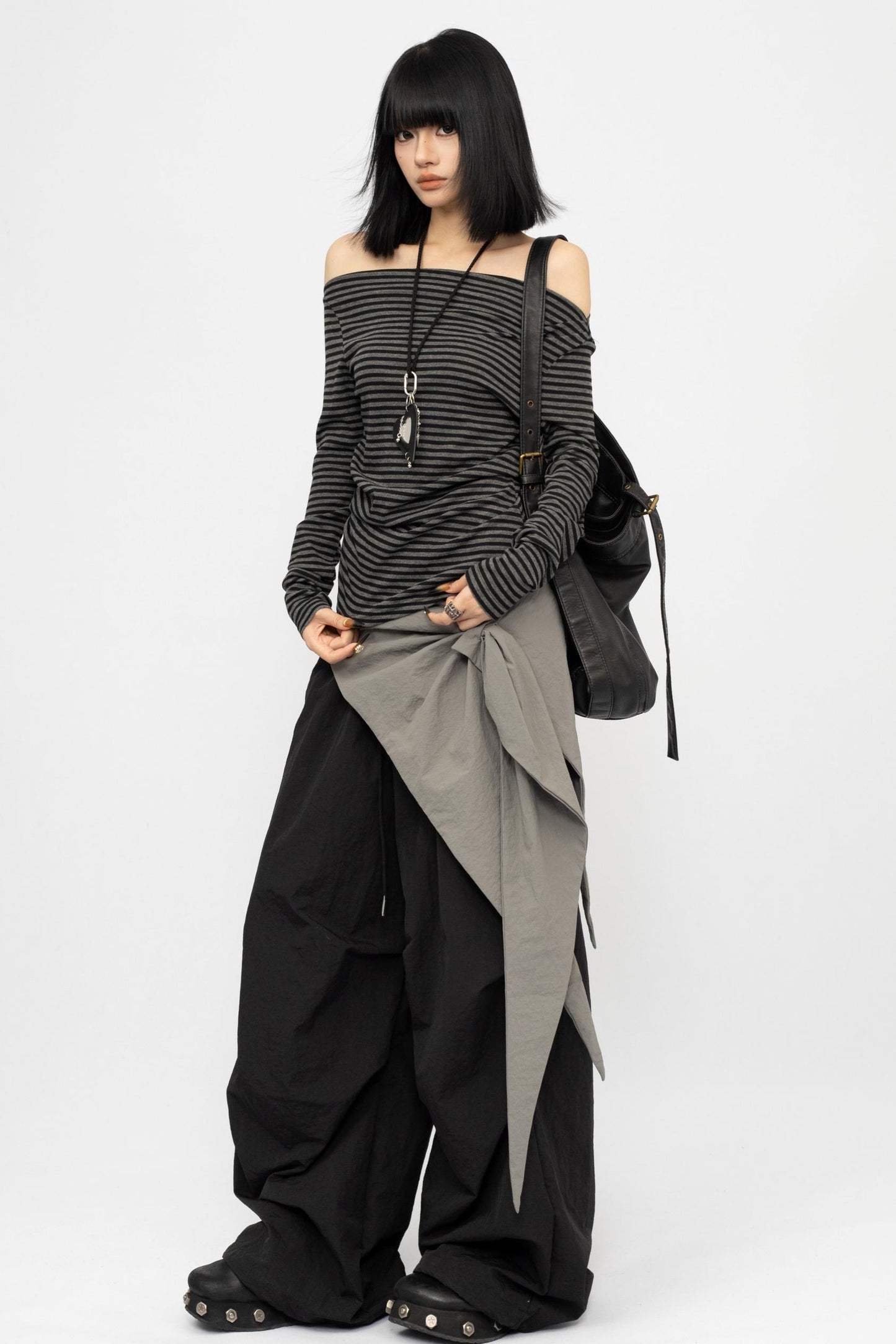 Spice Girl Striped One-Shoulder T-Shirt