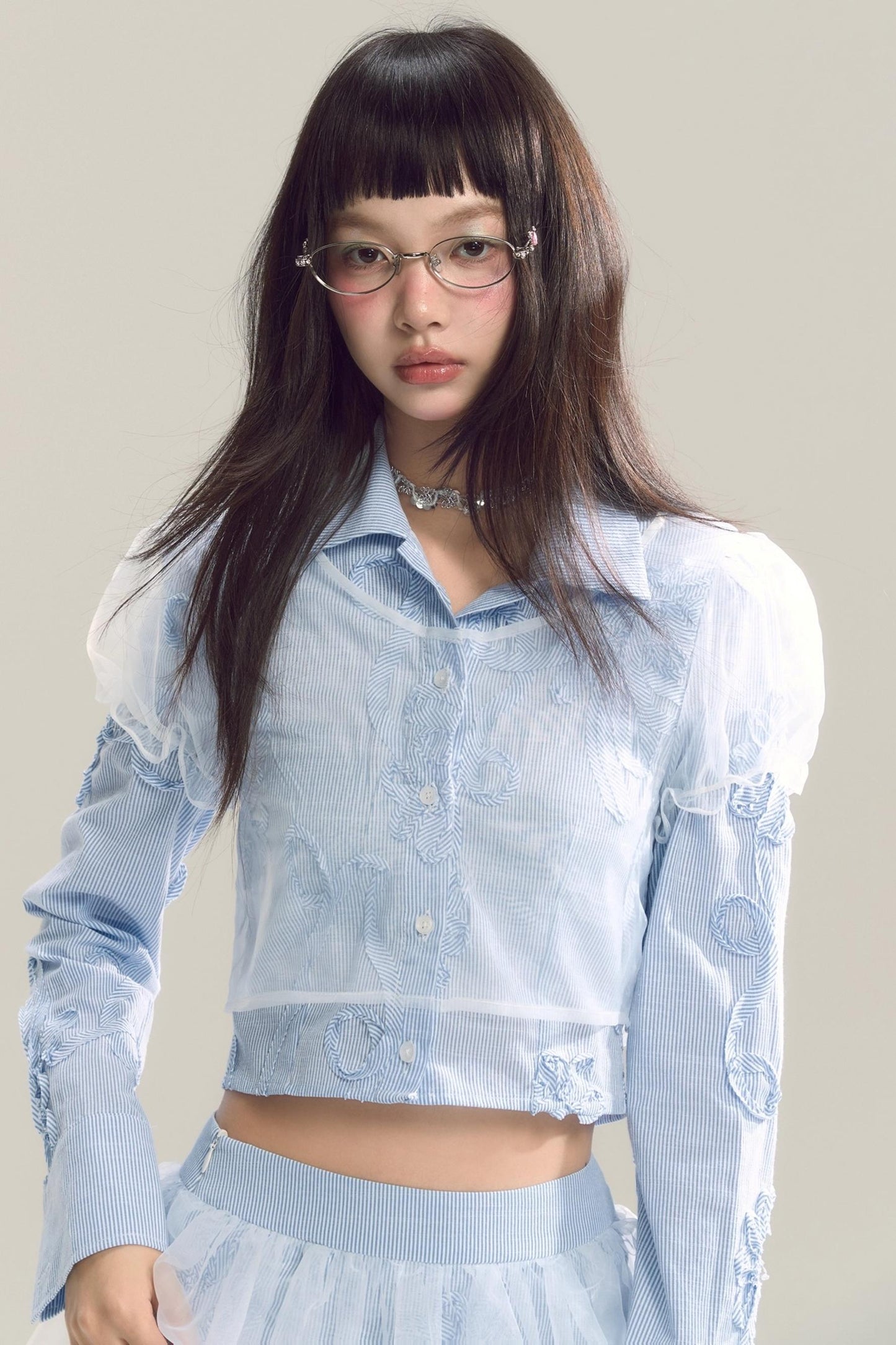 Organza Stripe Skirt Shirt Set-Up