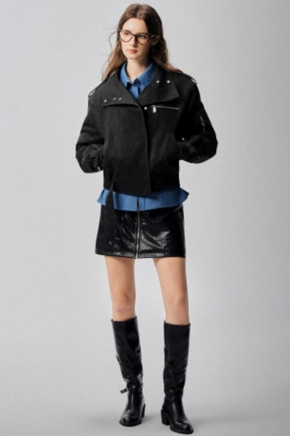 Detachable Collar Padded Jacket Shorts Set-Up