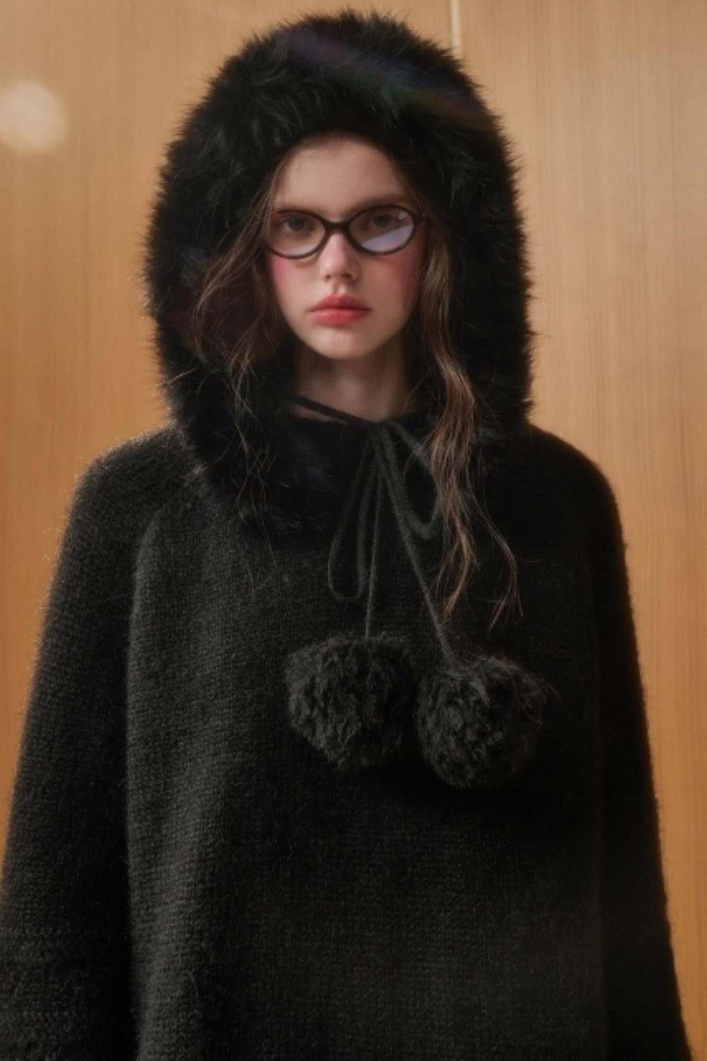 Hooded Wool Cape Dress