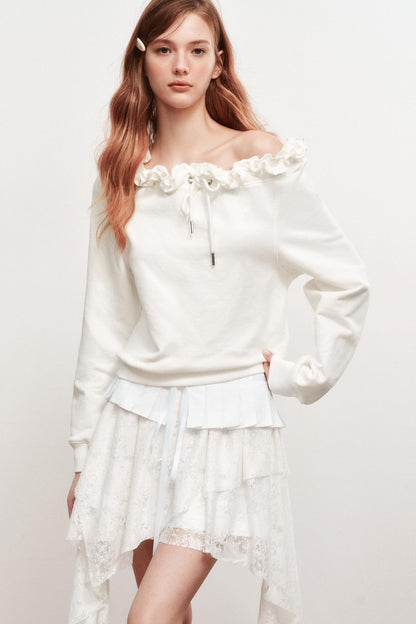 Ruffle Long-Sleeved Sweatshirt
