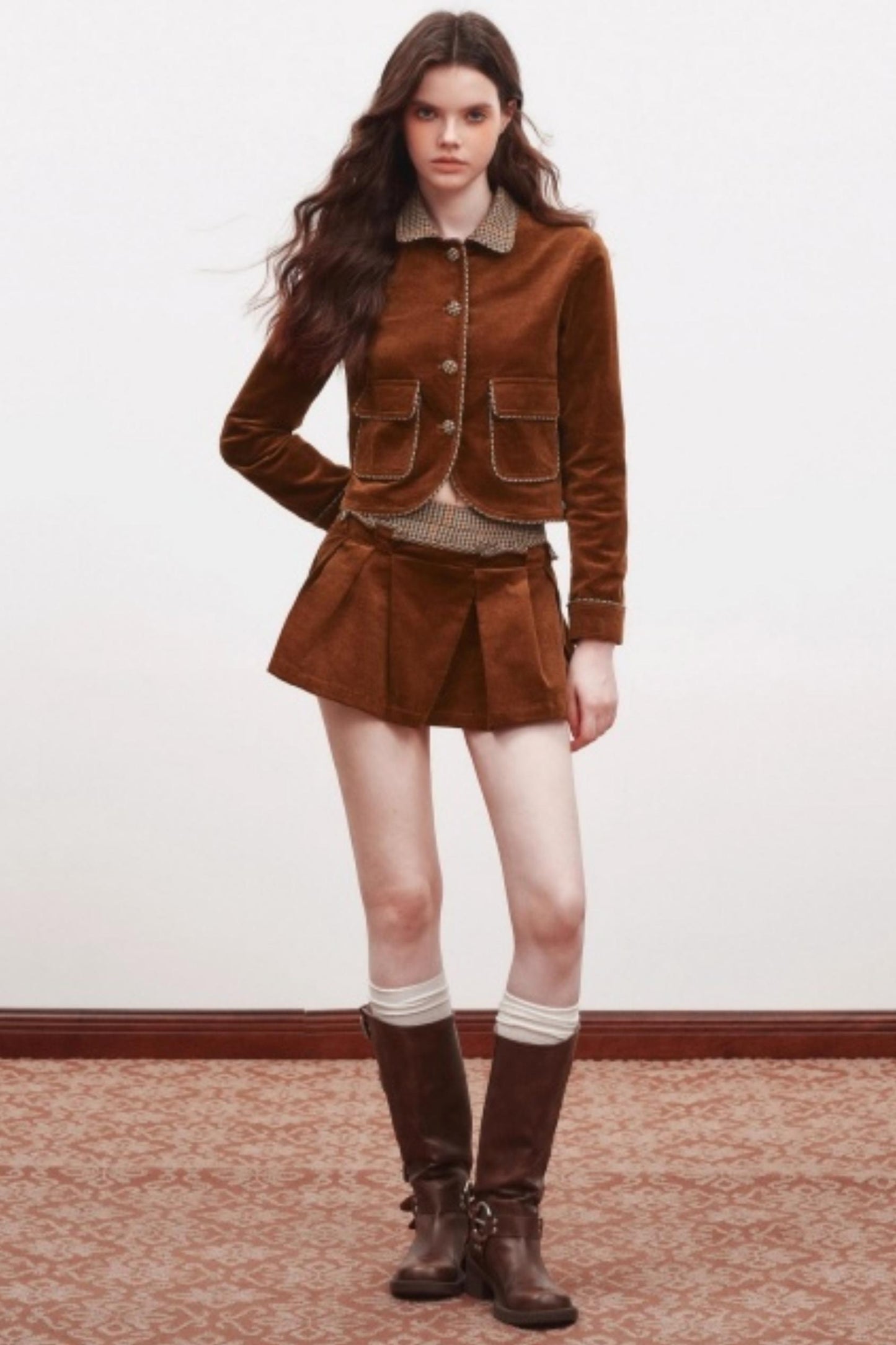 Corduroy Cardigan Suit Top Set-Up