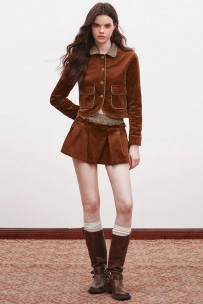 Corduroy Cardigan Suit Top Set-Up