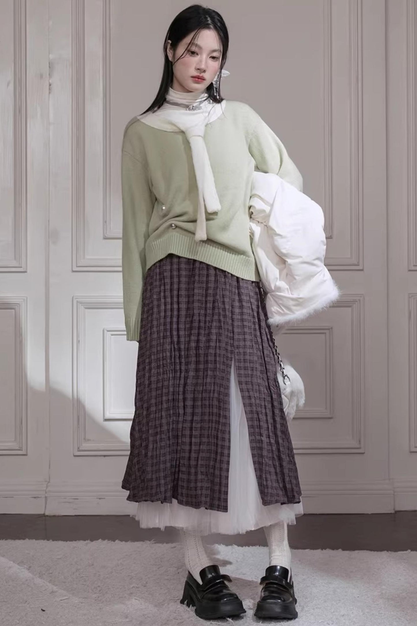 Warm Apricot Wool Tie Sweater