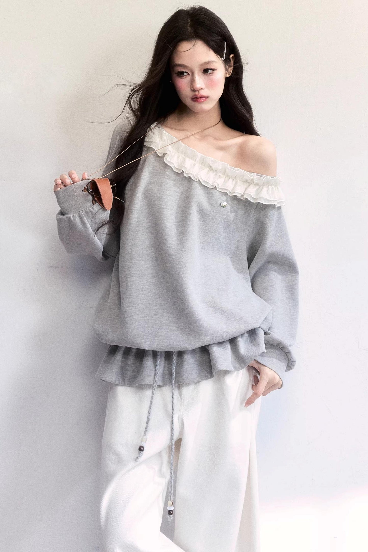 Lace-Up Drawstring Sweatshirt