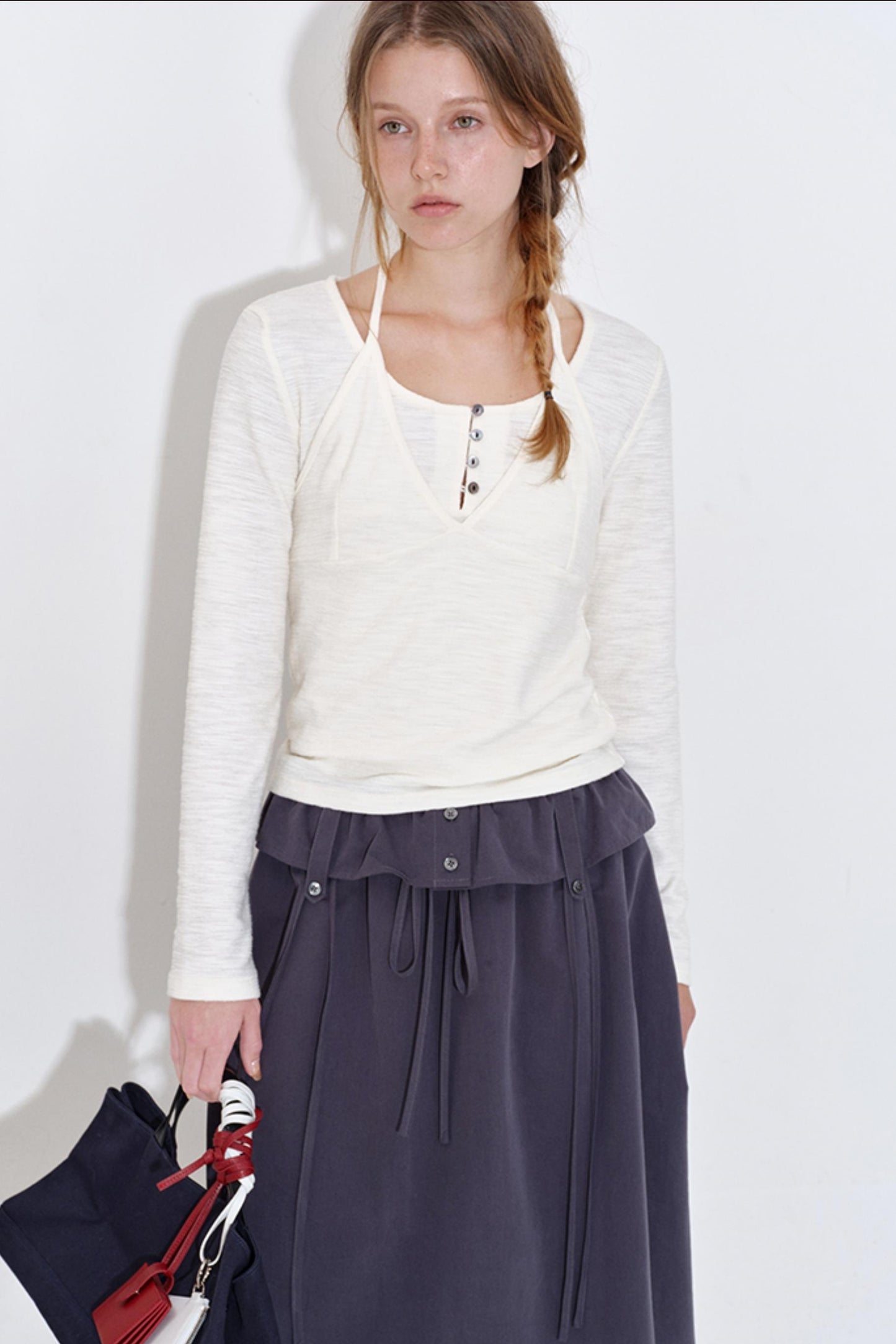 Texture Fabric Halter Camisole Top Set