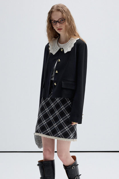 French Lace Collar Short Jacket Set-UP