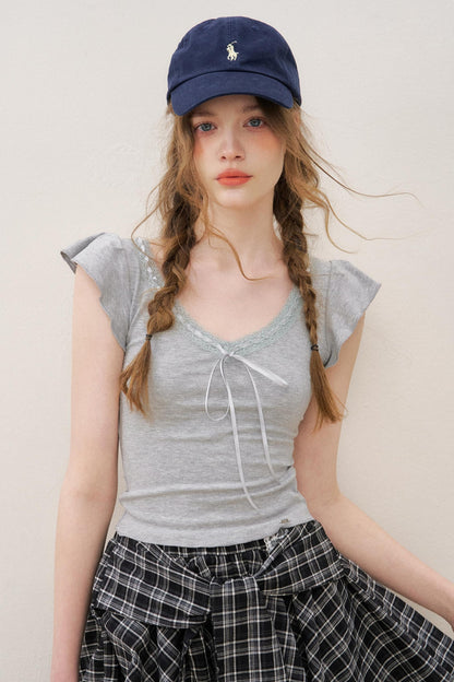 Lace V-Neck Tee Set-Up